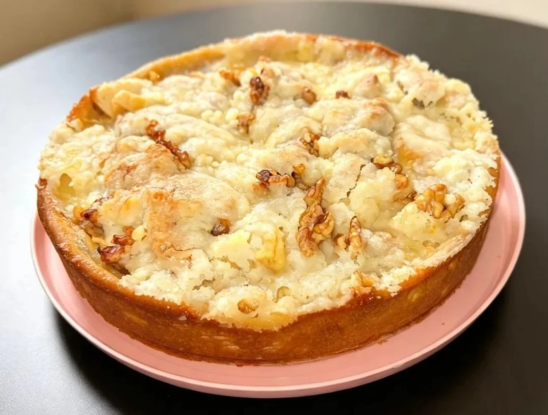 Crumble de manzana en fuente de cerámica
